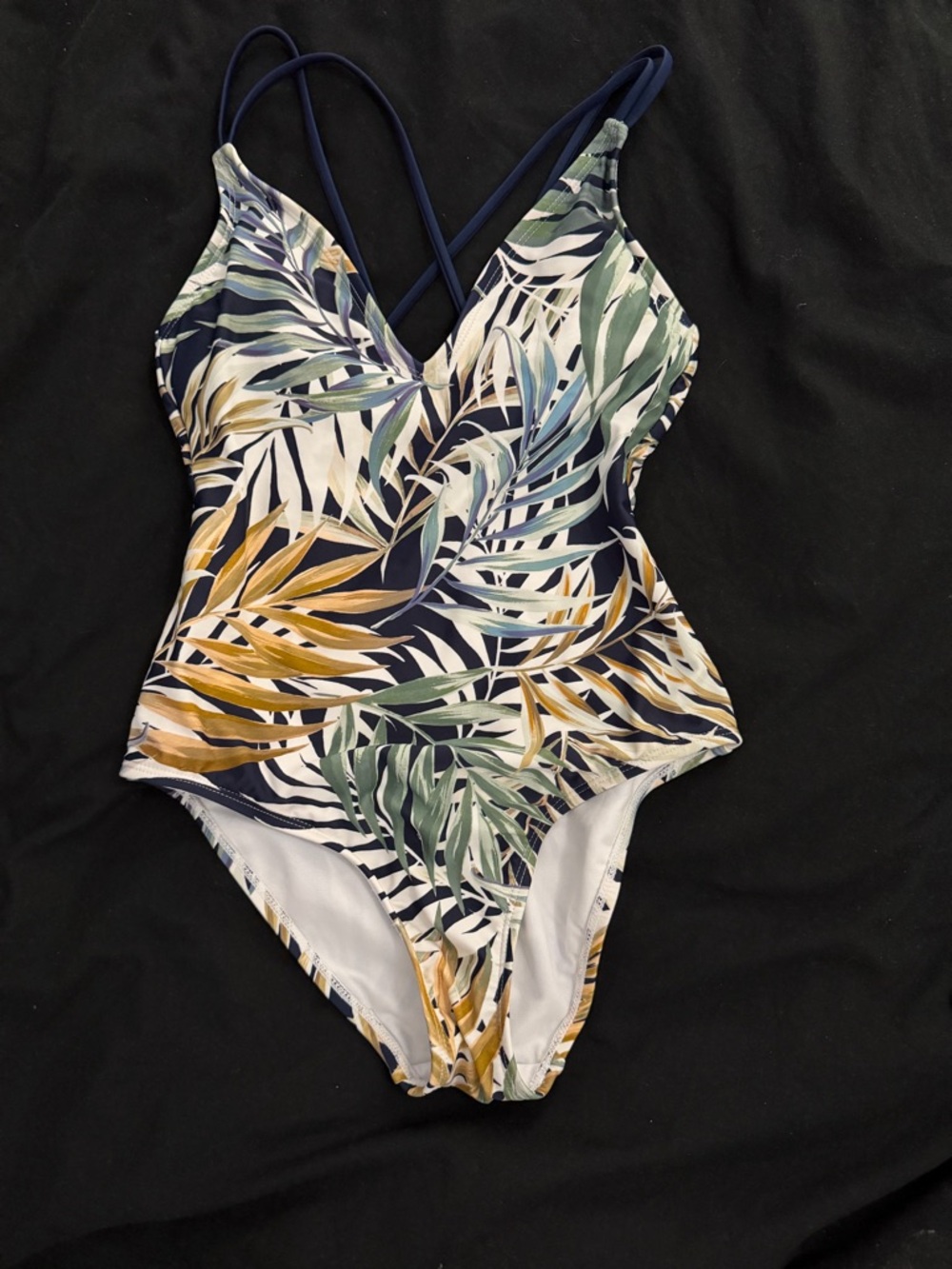 Hurley Navy Tropical Leaf One-Piece Swimsuit with Green & Mustard Print